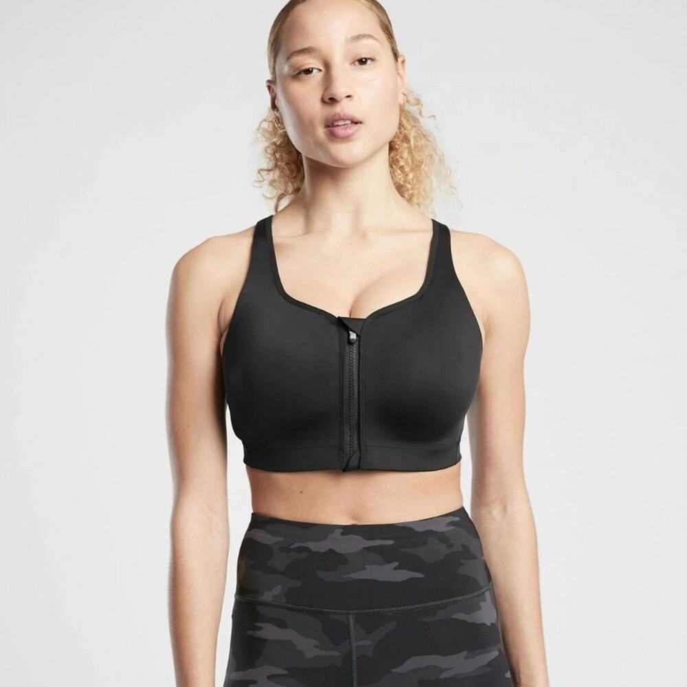 Athleta Advance Zip Front Sports‎ Bra Black Size 36C Activewear Gym Running Yoga